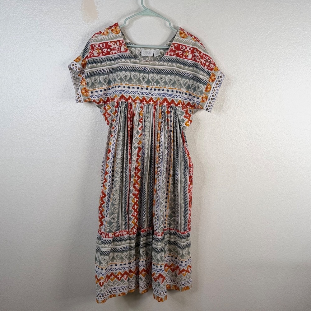 Go Softly Women's Patio House Dress Multicolor Sz S Midi Pullover Aztec Muumuu